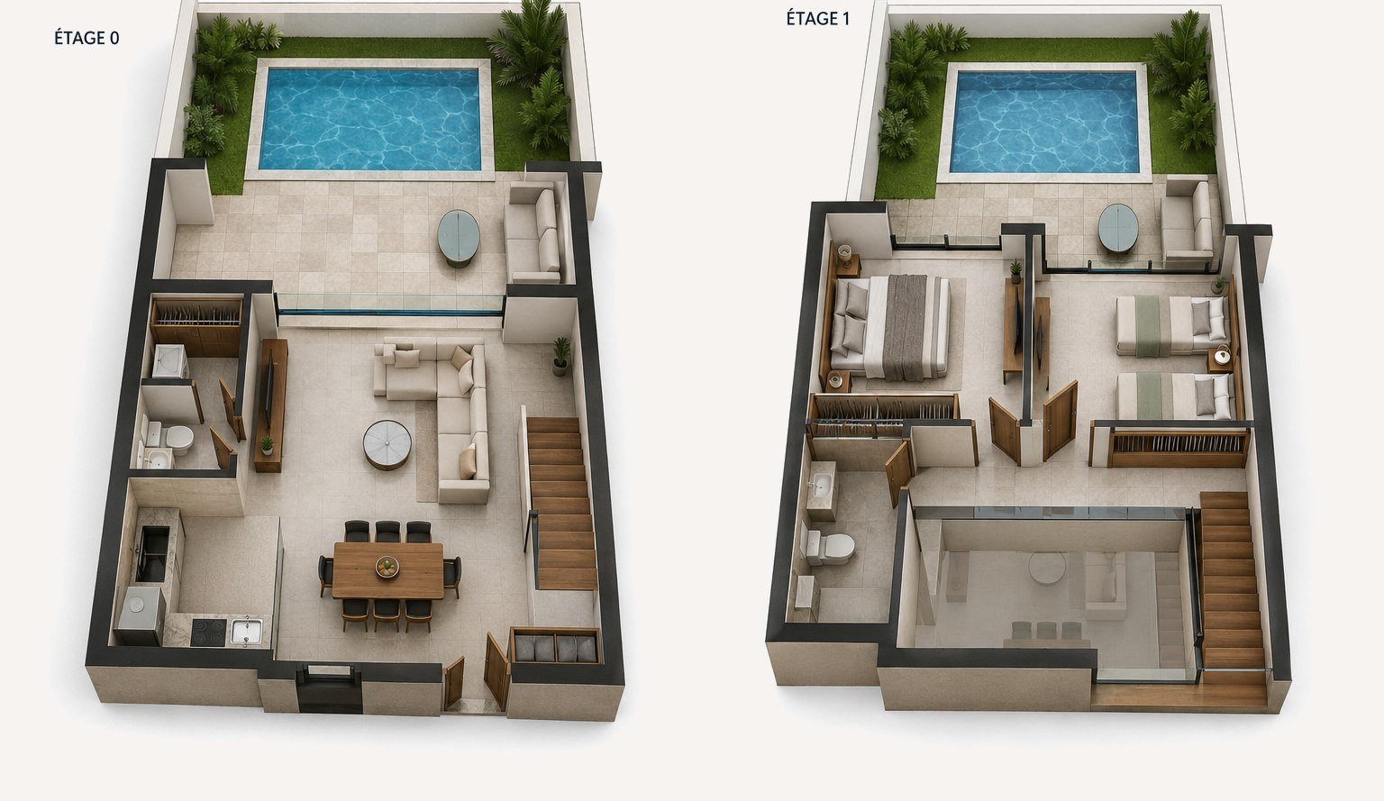 Plan Duplex (Jardin & Piscine Privative) — BO LIVING