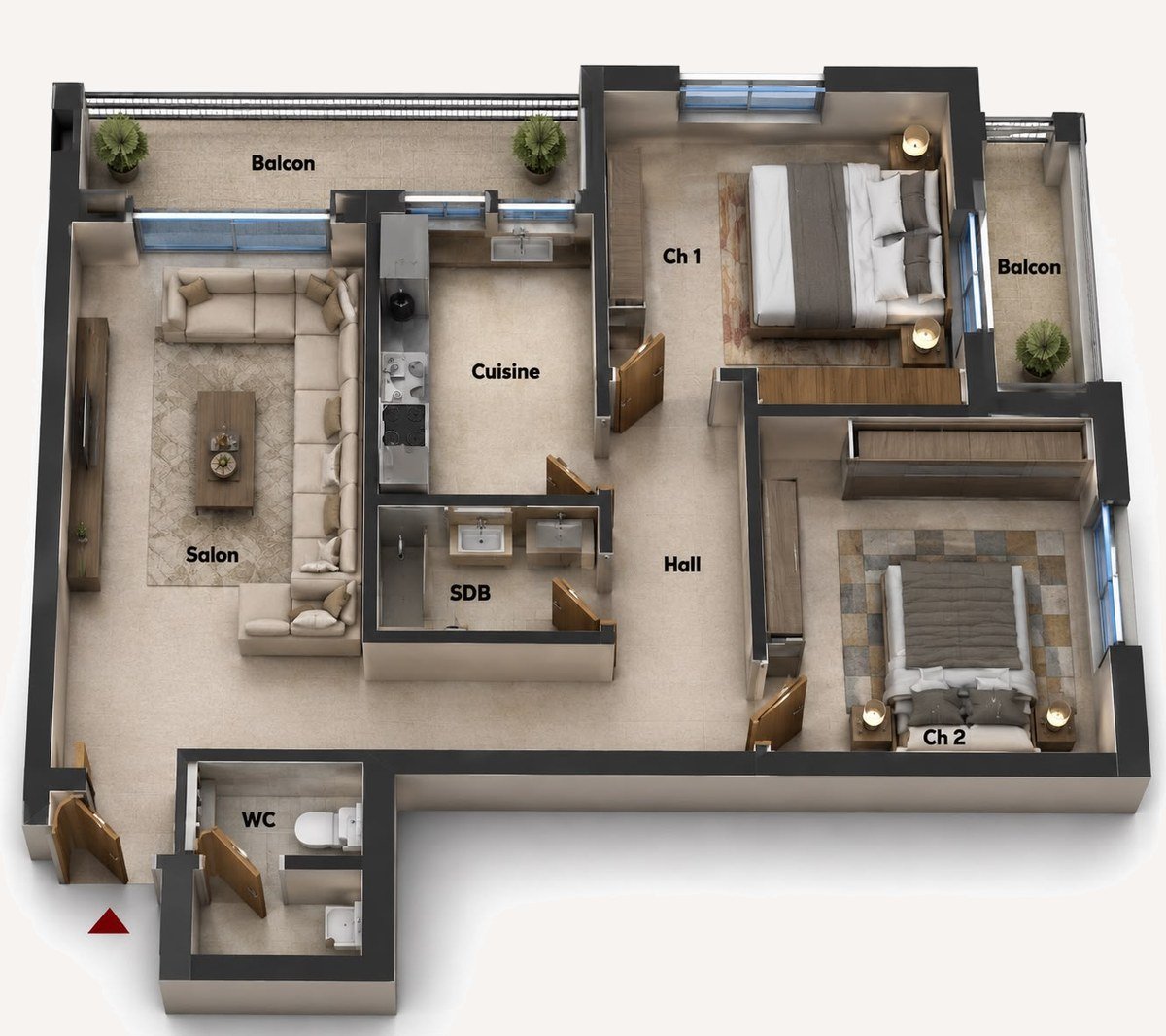 Plan F3 (2 Chambres) — LIMOUNE