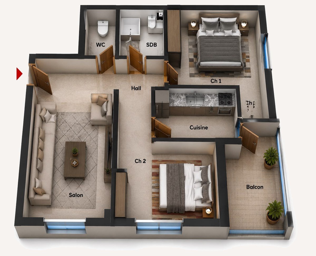 Plan F4 (3 Chambres) — LIMOUNE